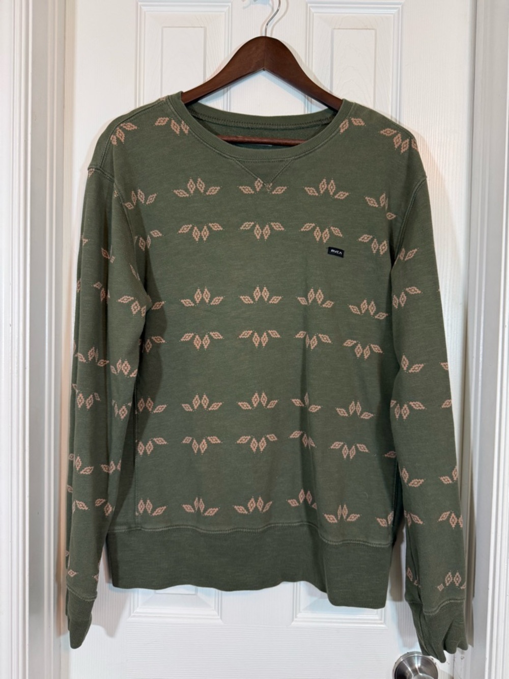 RVCA Olive Green Men’s Geometric Print Crewneck Sweatshirt Size M